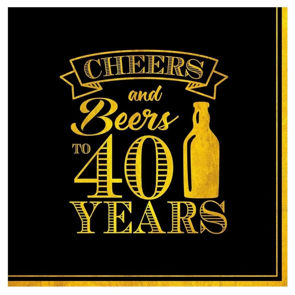 24 serving black gold paper product cheers and beers to 40 years +50 adl napkins